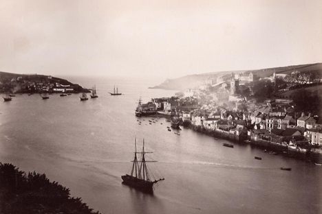 Ships sailing into Fowey, Cornwall, c. late 1800s.