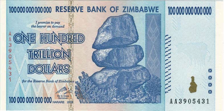 Balancing Rocks, Trees, Giraffes Zimbabwe 5 Dollars Bond Note 2016 P-100 UNC
