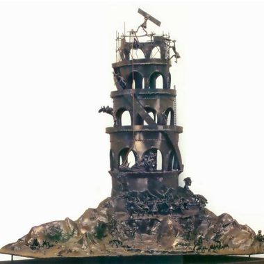 A sculpture of the Tower of Babel, by Alan Baughman, from the Introductory Room of the Museum of the Alphabet