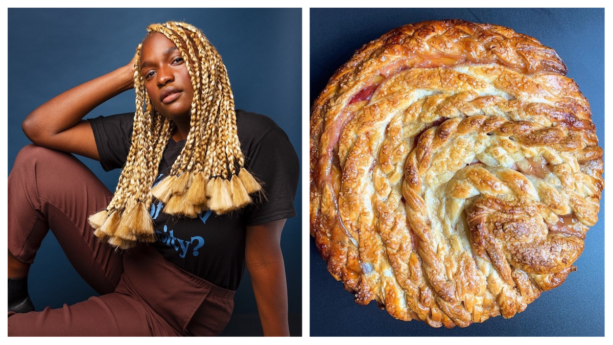 Ko used a mix of wheat and white flour for Dominique’s golden, braided tresses.