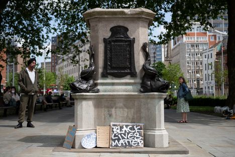 The empty plinth where Colston's statue once stood.