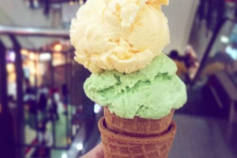 Keso atop avocado ice cream.