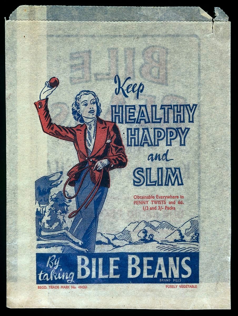 A 1930s paper bag shills for Bile Beans.