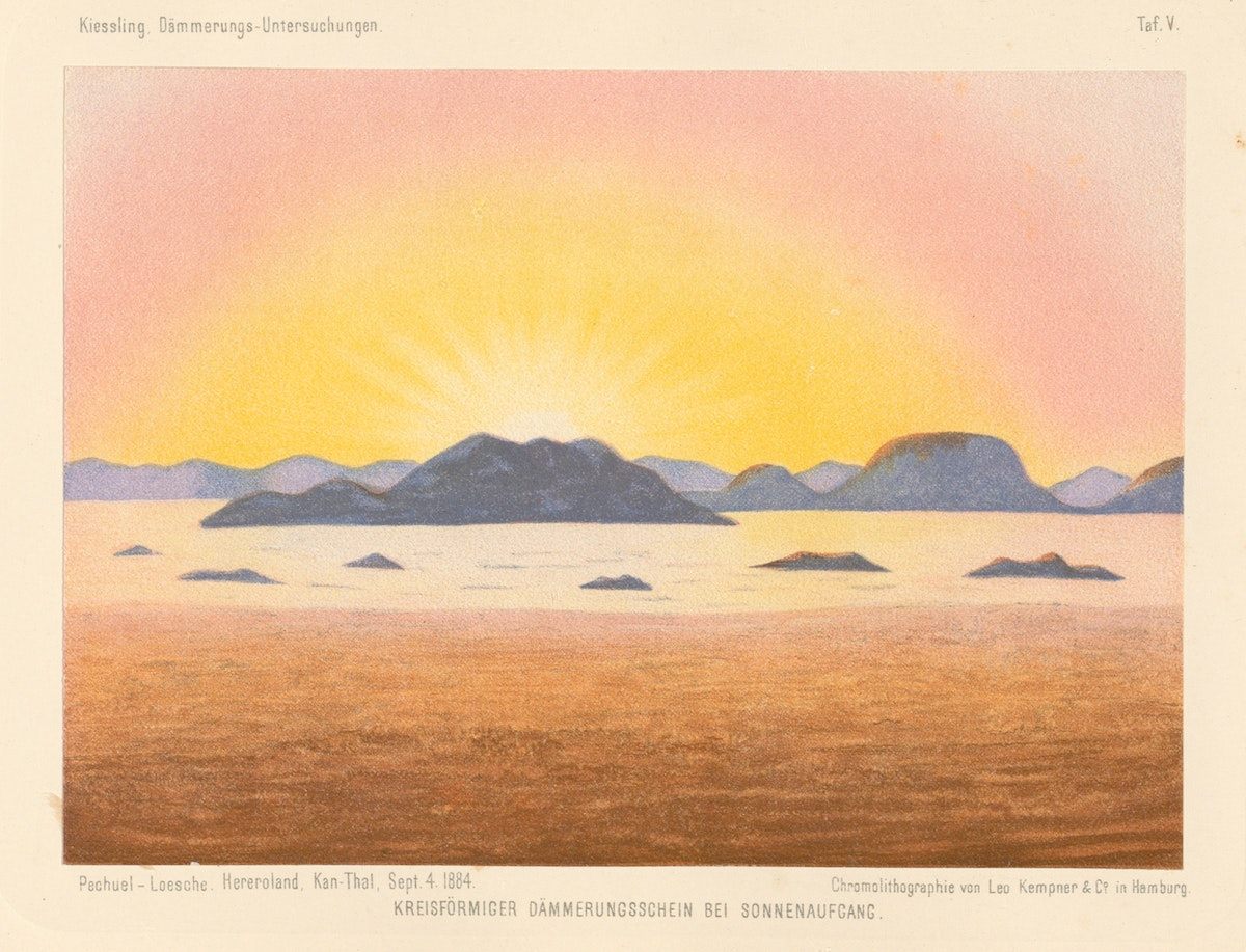 A twilight glow painted by Pechuël-Loesche in Namibia.