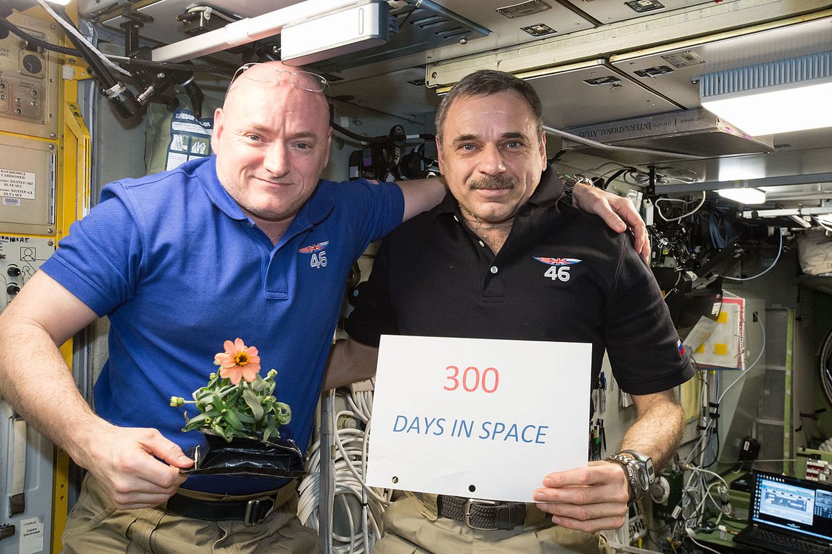 Kelly and Cosmonaut Mikhail Kornienko mark their 300th day in space, on January 21, 2016.