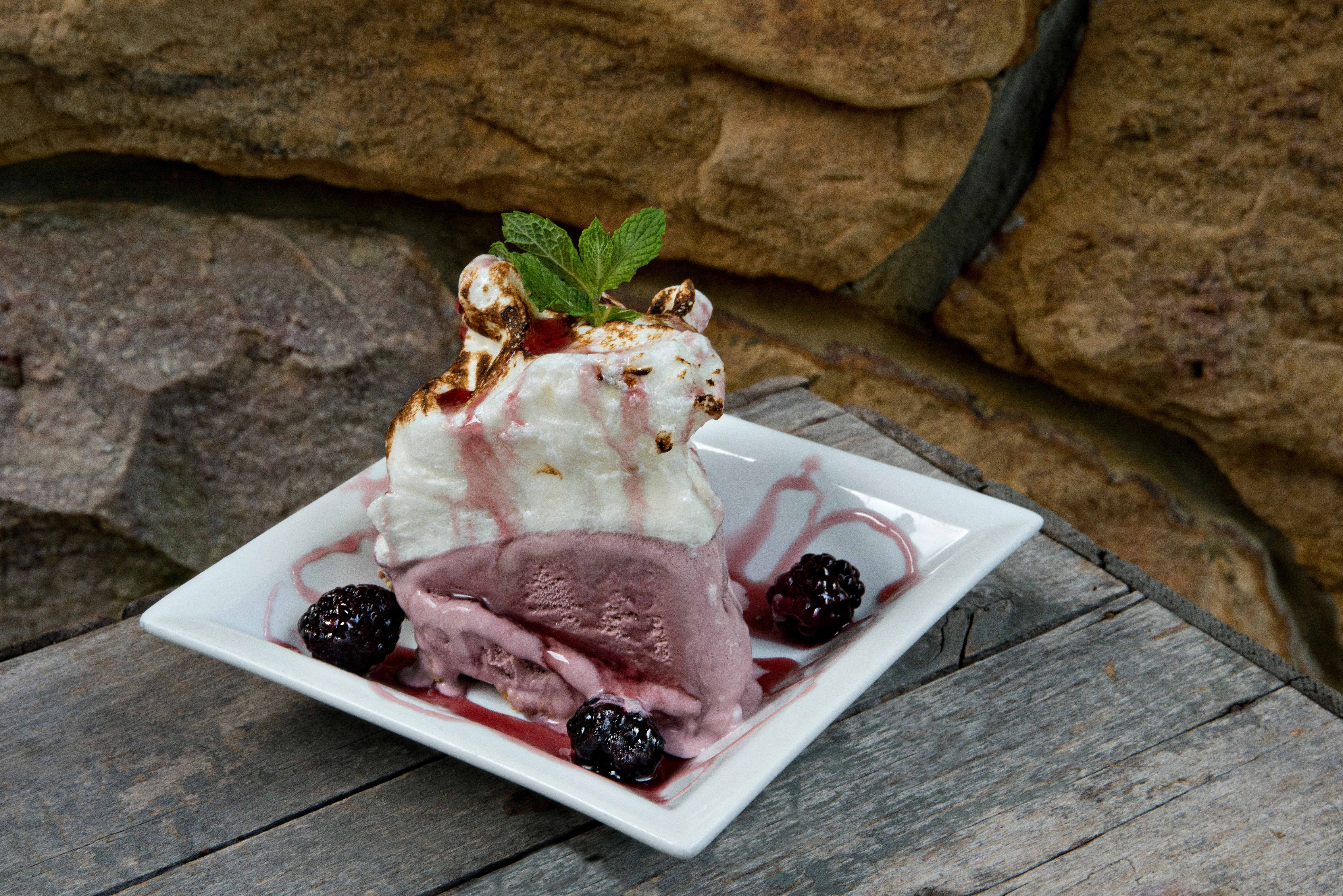 A massive slab of blackberry ice cream pie.