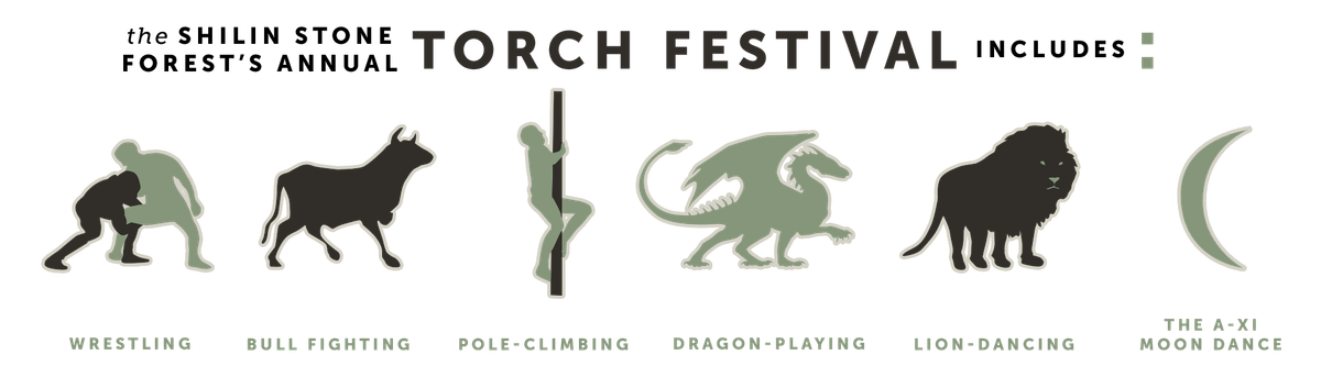 The Shilin Stone Forest's annual Torch Festival includes: