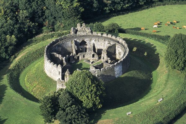 Restormel Castle viewed from above.