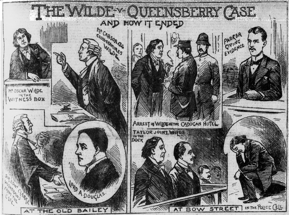 A courtroom illustration from the closing moments of Oscar Wilde's 1895 case, from the Victorian weekly newspaper <em>Illustrated Police News</em>.