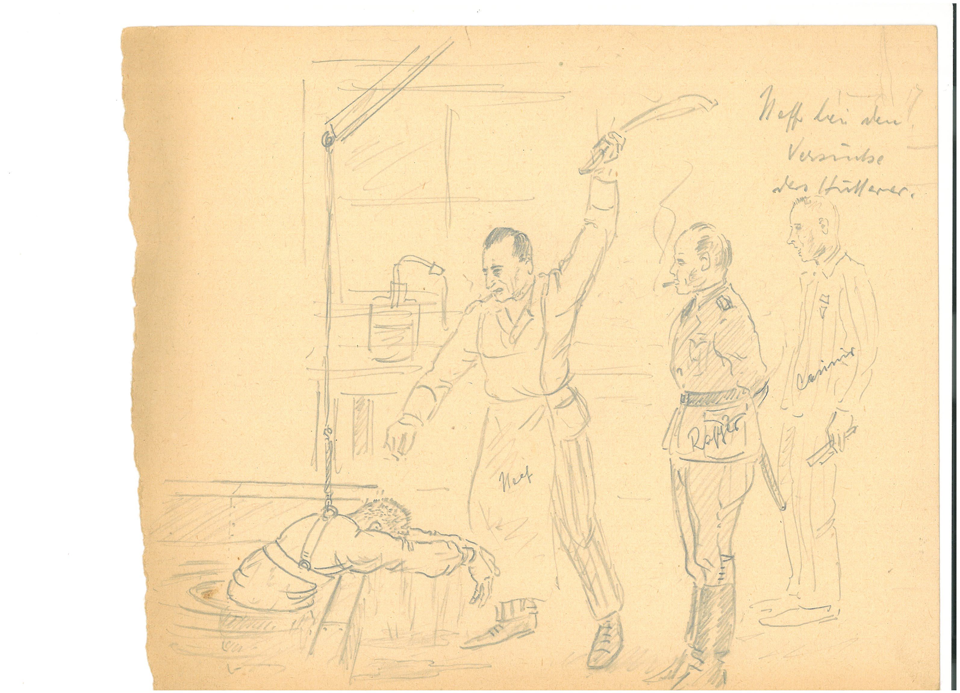 Walter Neff beats the experimental subject Arthur Hutterer, who later died, in the water tank. 