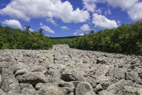 The rocks descended from the quartzite cliffs of Blue Mountain.
