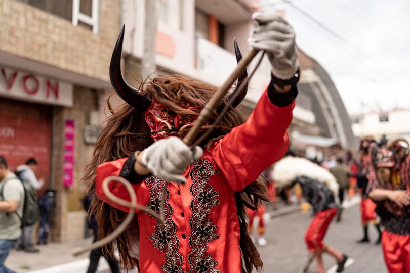 During the festival, those dressed as devils dance more intensely as they enter Píllaro.