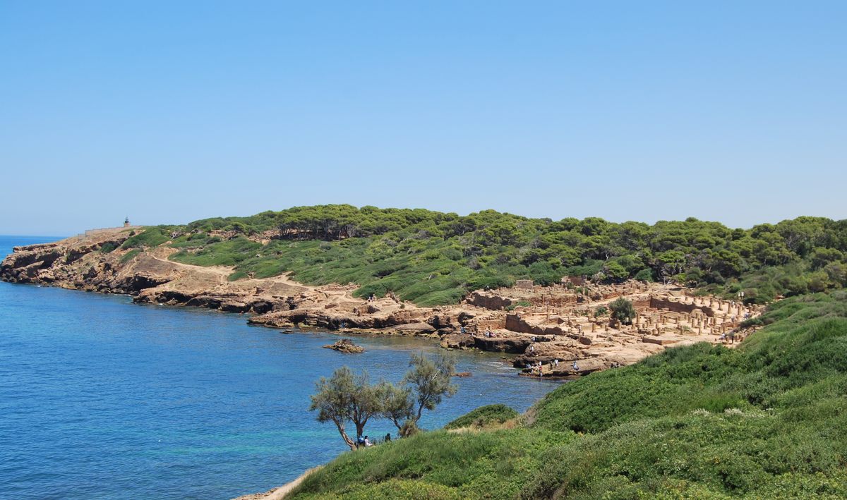 The excavated area of Tipasa stretches along the Mediterranean coast.