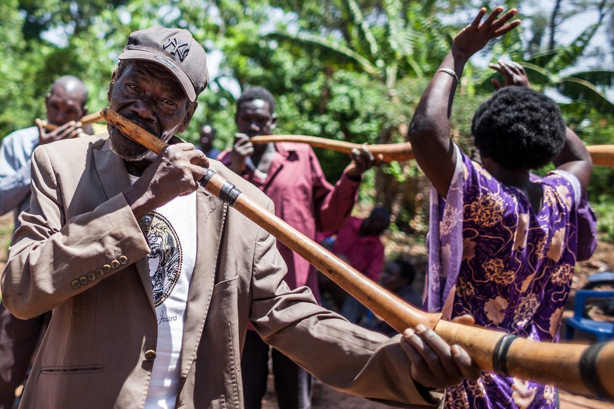 A Bigwala troupe performs in Irene Nabirye's village, Mawanga.