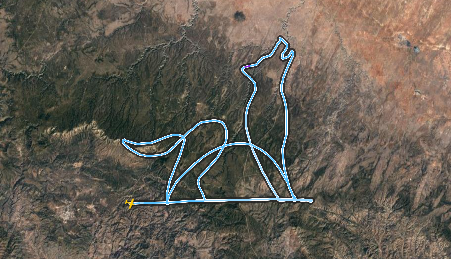 This howling wolf flight path took just over two hours to fly.