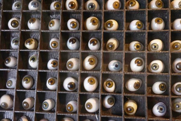 A display of glass eyes.