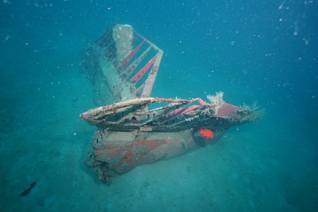 The damaged tail and left rudder on a newly discovered B-25.