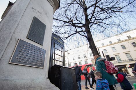 Charing Cross Storm Tree and plaques.