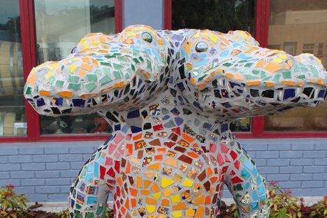 The two-headed gator statue.