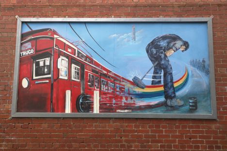 The mural, painted at Yarraville in 2003 by Peter McMahon.