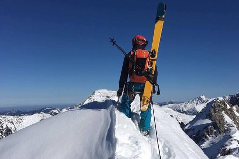 A Himalayan Ski Trek competitor getting ready for a major descent in Muktinath, Mustang. 