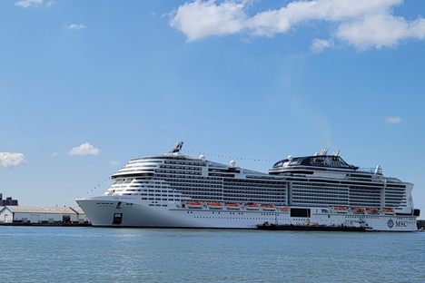 Cruise ship at the terminal as seen from Governors Island