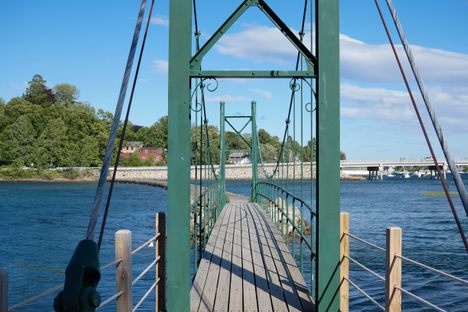 Looking through bridge toward road