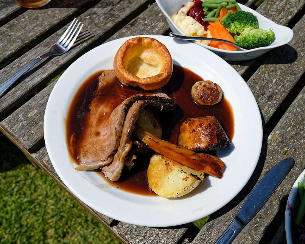 Yorkshire pudding, root vegetables, and beef are the classic combo.