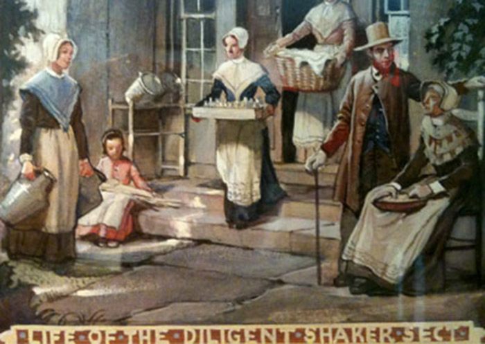 The "life of the diligent Shaker sect" demonstrated by their thoughtful completion of daily work.