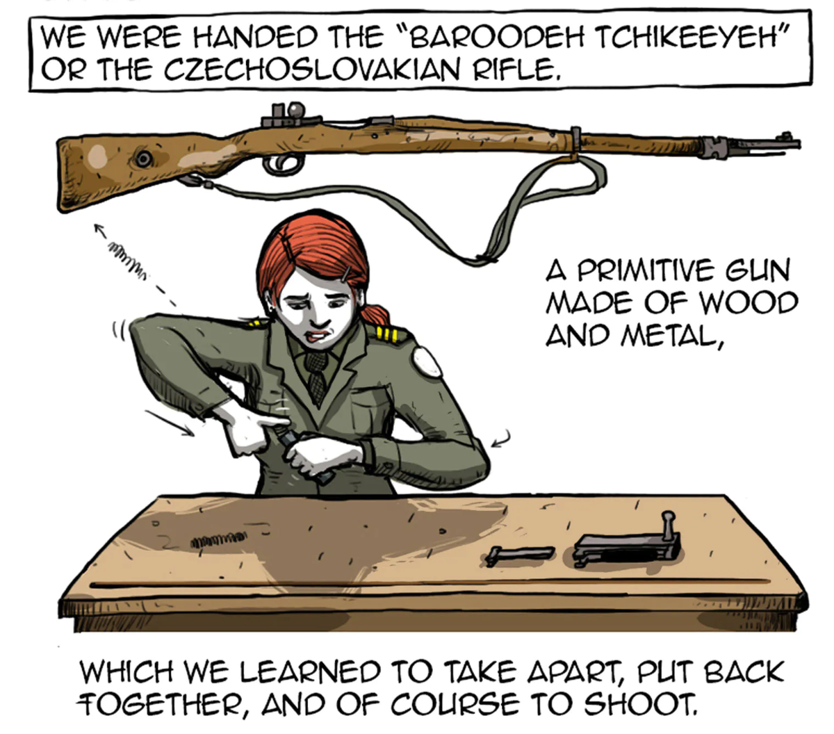 A panel from Lina Ghaibeh’s <em>An Education in Fear</em> about growing up under the Assad regime in Syria.