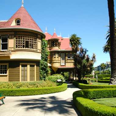 Winchester Mystery House, with some of its many doors and windows.