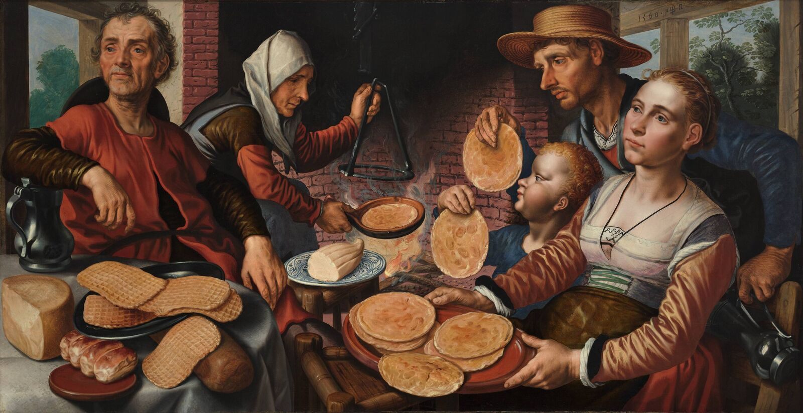 A 16th-century painting shows a family enjoying pancakes and waffles.
