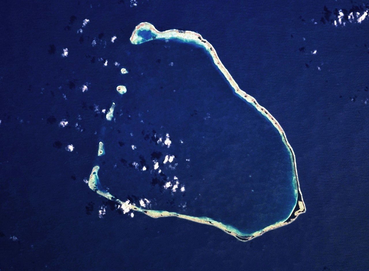 A satellite image of Nukumanu Islands, Papua New Guinea, where Earhart provided her last known position report.