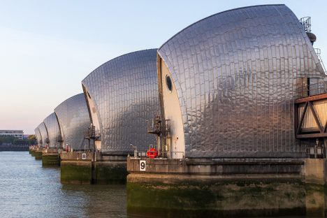 The Thames Barrier as seen from Woolwich.