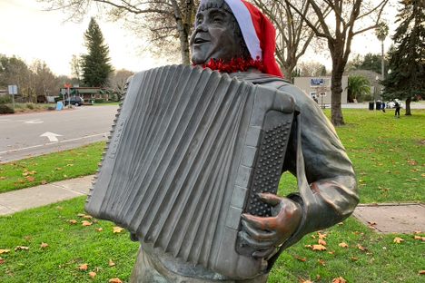 Statue of Jim Boggio at the corner of West Sierra Avenue and Old Redwood Highway in Cotati, Calif.