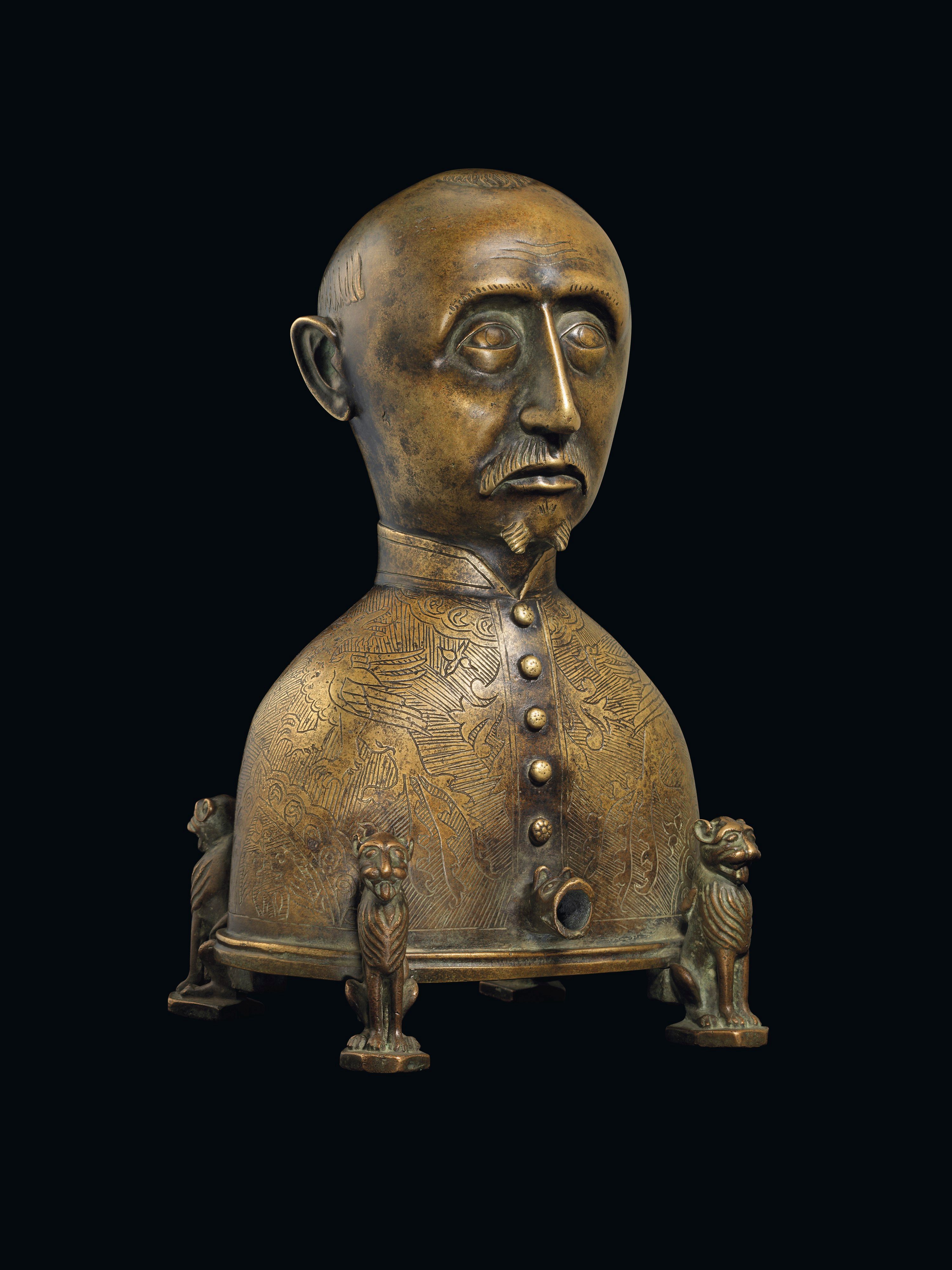 Aquamanile in the form of a tonsured man, Southern Lowlands or German, Second Half 14th Century, bronze, 25.5 cm. high