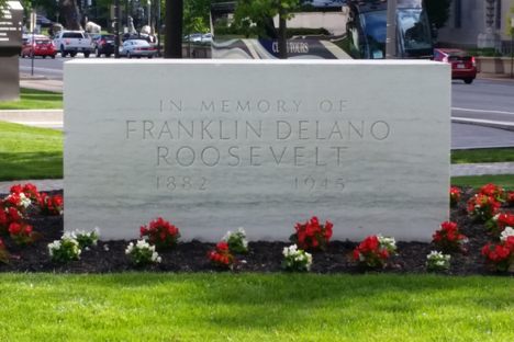 Close up of the FDR memorial near the National Archives in Washington, DC.