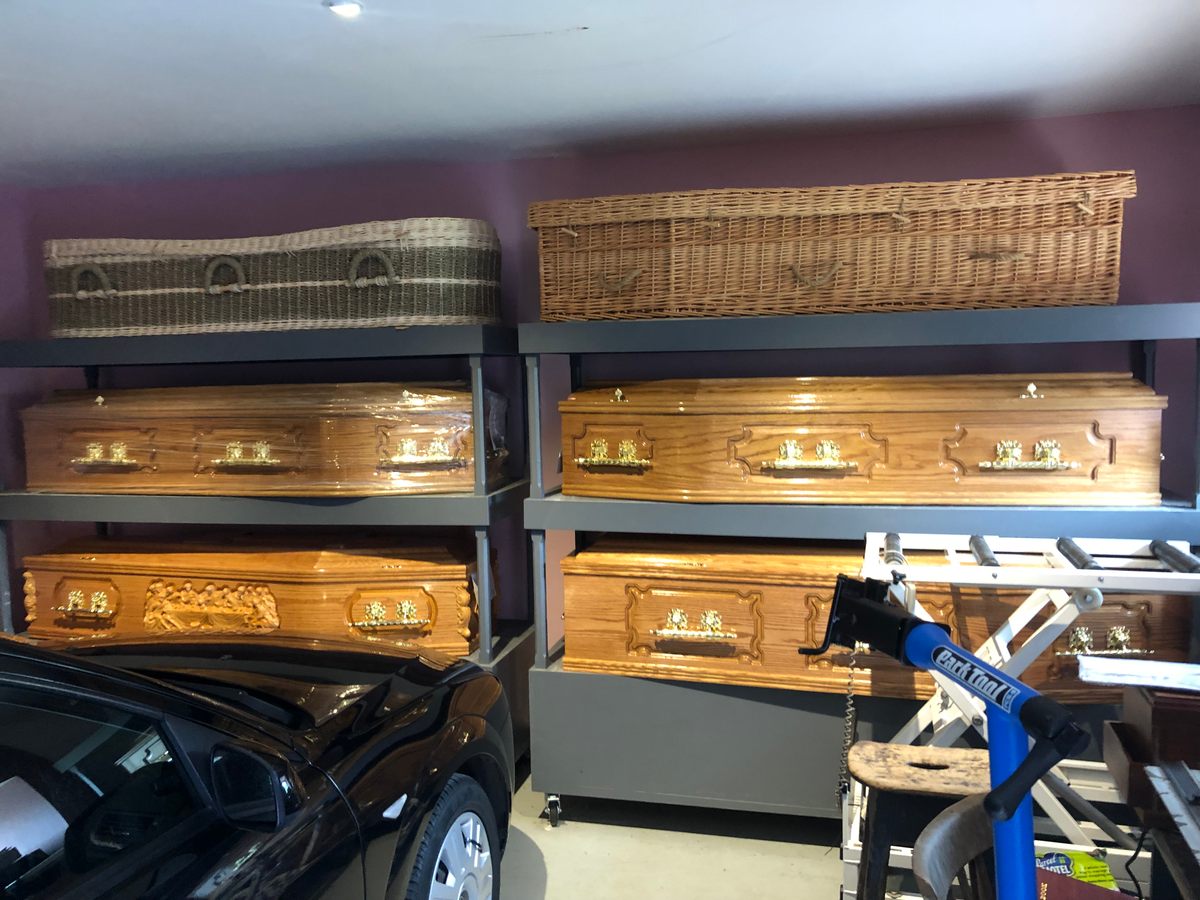 McCarthy's hearse and coffins in a shed behind the pub.