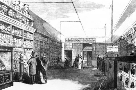 A sketch of the Phrenological Cabinet from a February 1860 edition of the New York Illustrated News.