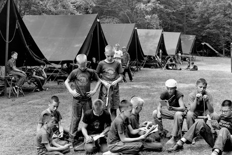Boys practicing various handicrafts at Virginia's Camp Bear Hollow in 1958, a time when summer camps were becoming more focused on leisure than preparing for war.