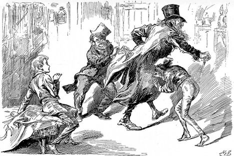 An engraving showing the Thieve's Kitchen in Charles Dickens' Oliver Twist.