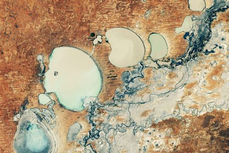 A satellite image from May 2021 shows Lake Menindee, the largest of a nine-lake system in Australia, refilling after years of drought. By late August, the lake had reached nearly 90 percent capacity. 