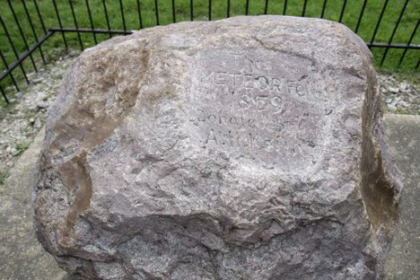 The "meteor" stone on display.
