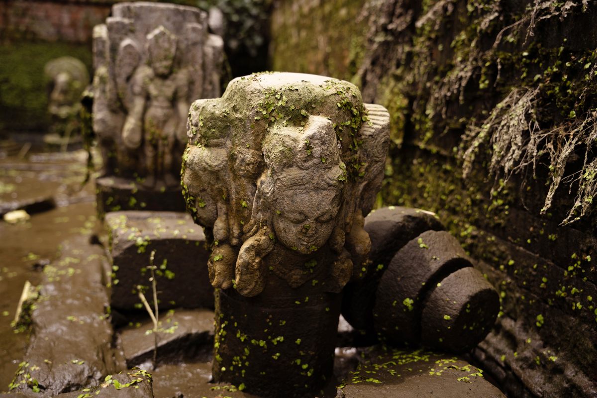 Close-up of the sculpture at the Yanga Hiti in Basantapur area of Kathmandu. Among the numerous hitis that have suffered disconnection from their water sources, Yanga Hiti stands as an example of those left to deteriorate.