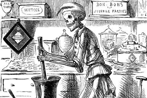 This ghoulish image of a skull-faced candymaker was a direct response to the Bradford poisonings.