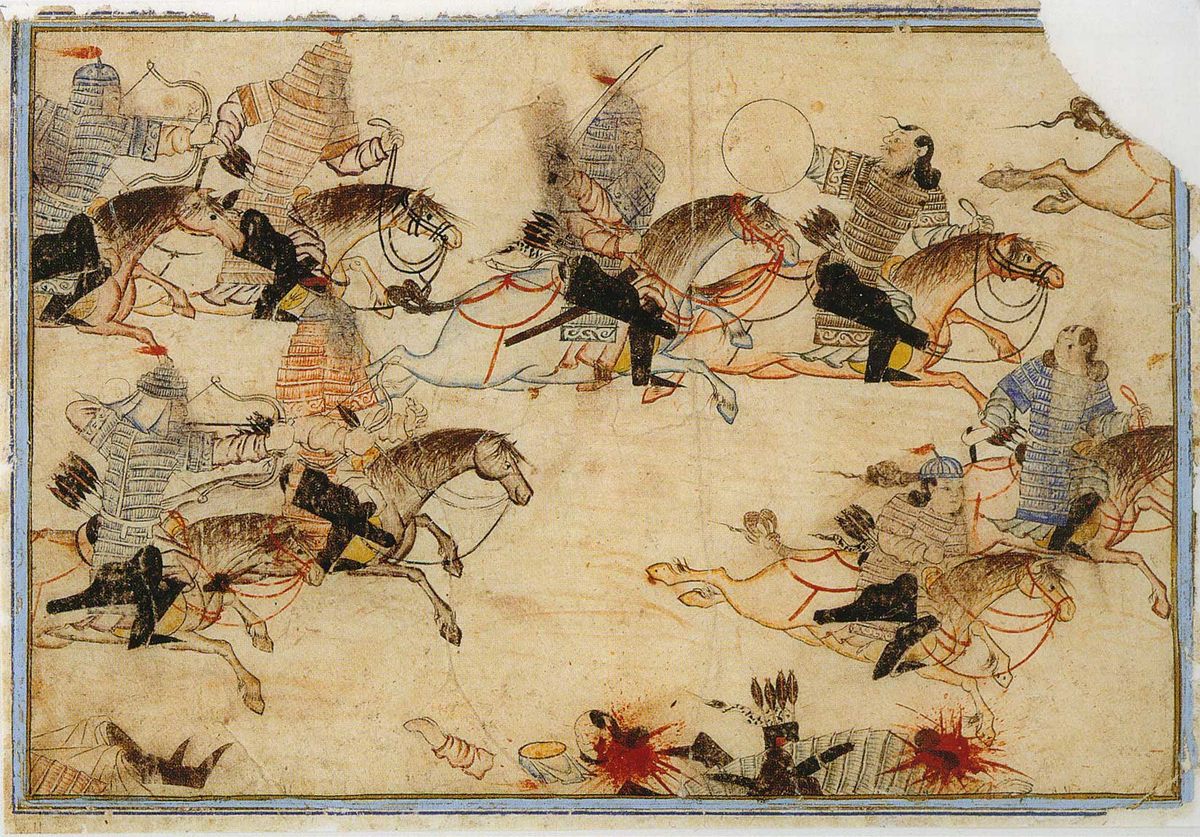 Монгольская армия была известна хитрой военной тактикой, например, имитацией многодневных отступлений, прежде чем развернуться на свежих лошадях и уничтожить врага. 