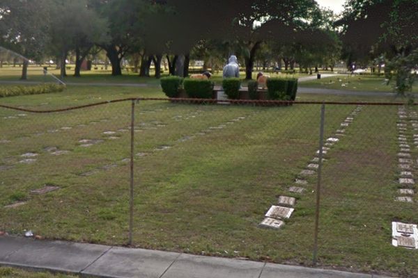 The statues seen from the back, from NE 18th Avenue