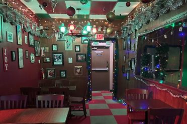Christmas decor fills the interior of Lala's Little Nugget.