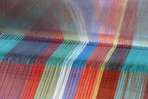 Close-up of a loom at Whitchurch Silk Mill.