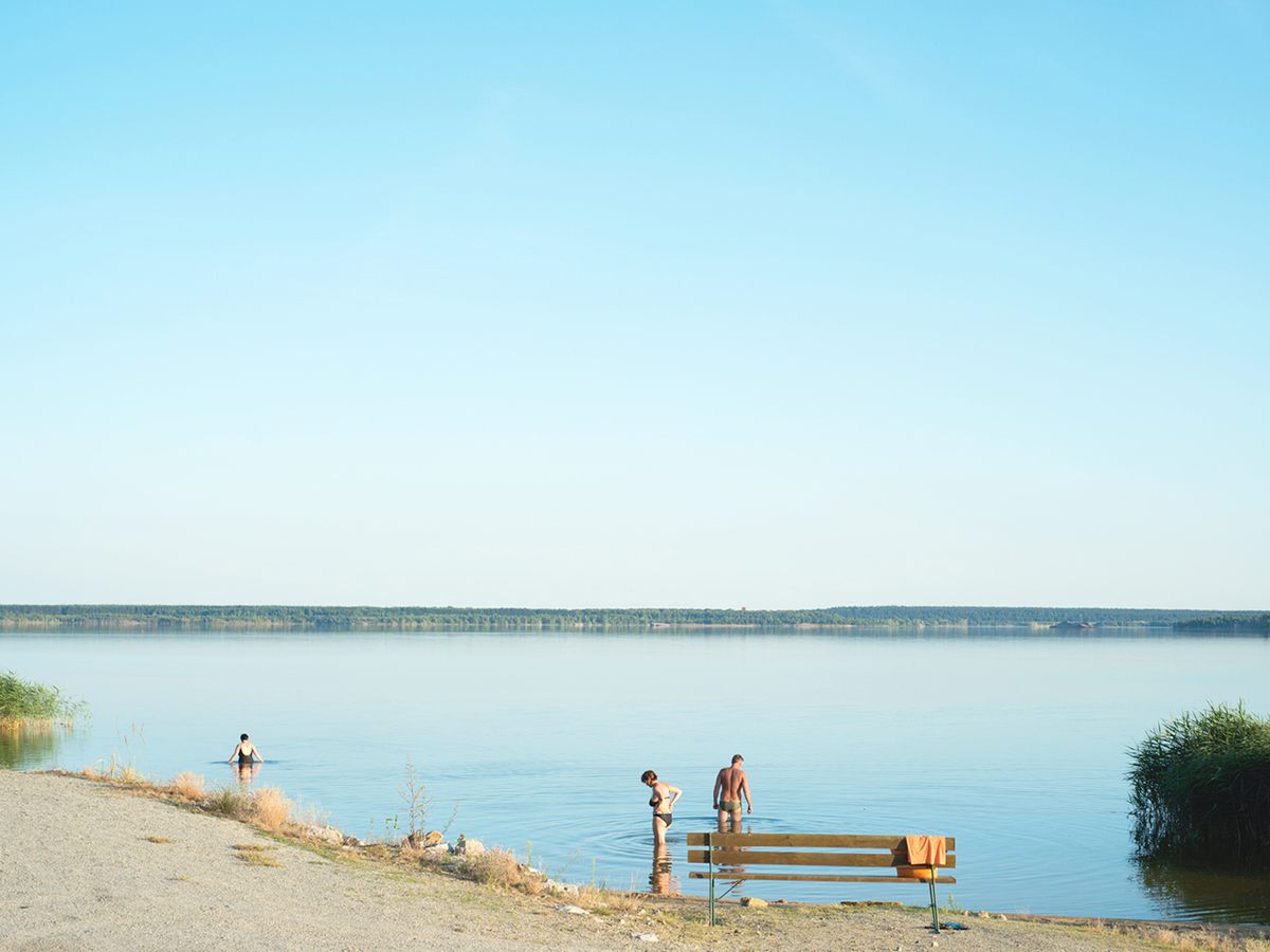 Tourists out for a swim in one of the lakes of the Lausitzer Seenland that was officially still closed to the public.
